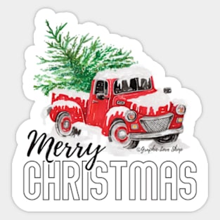 Merry Christmas, Vintage Red Truck © GraphicLoveShop Sticker